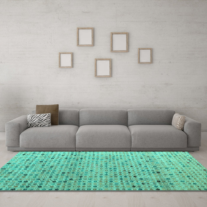 Machine Washable Abstract Turquoise Modern Area Rugs in a Living Room,, wshabs4883turq