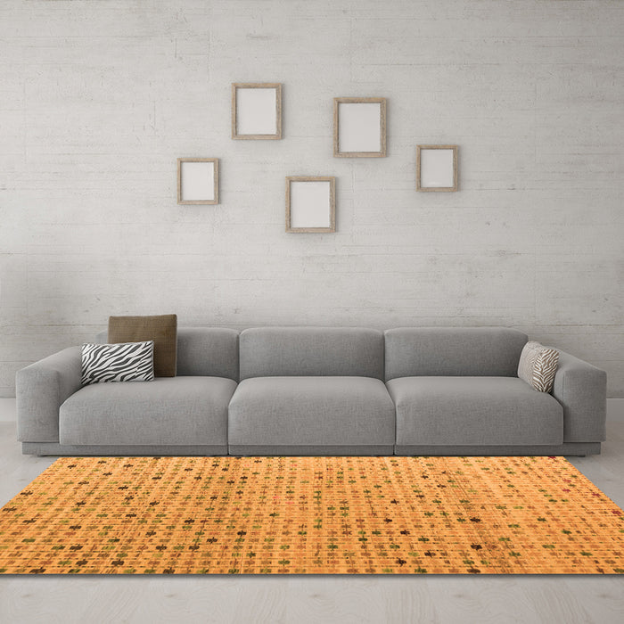 Machine Washable Abstract Orange Modern Area Rugs in a Living Room, wshabs4883org