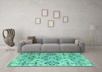 Machine Washable Abstract Turquoise Modern Rug, wshabs4884turq