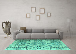Machine Washable Abstract Turquoise Modern Area Rugs in a Living Room,, wshabs4884turq
