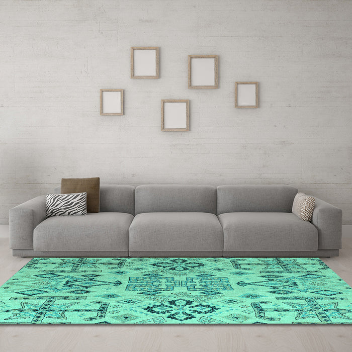 Machine Washable Abstract Turquoise Modern Area Rugs in a Living Room,, wshabs4884turq