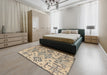 Abstract Khaki Green Modern Rug in a Bedroom, abs4884