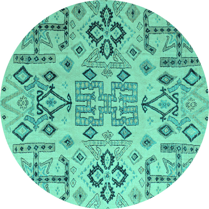 Round Machine Washable Abstract Turquoise Modern Area Rugs, wshabs4884turq