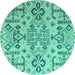 Round Machine Washable Abstract Turquoise Modern Area Rugs, wshabs4884turq