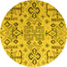 Round Abstract Yellow Modern Rug, abs4884yw