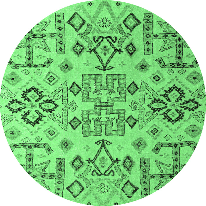 Round Abstract Emerald Green Modern Rug, abs4884emgrn