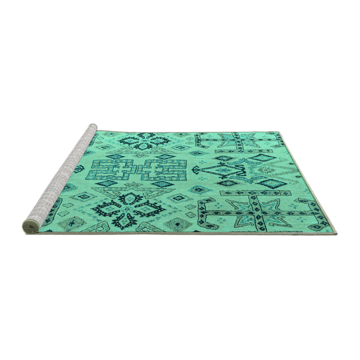 Sideview of Machine Washable Abstract Turquoise Modern Area Rugs, wshabs4884turq