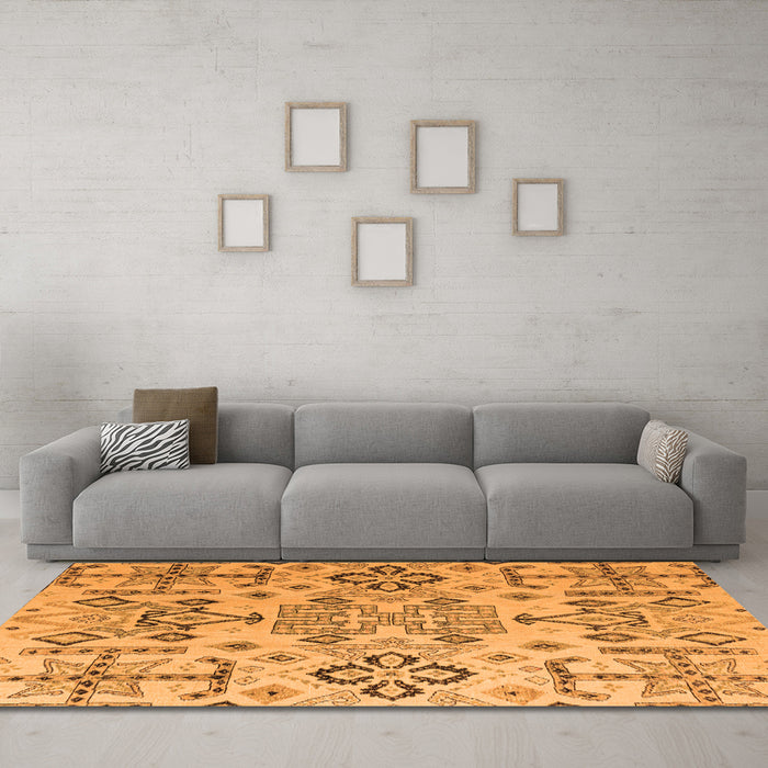 Machine Washable Abstract Orange Modern Area Rugs in a Living Room, wshabs4884org
