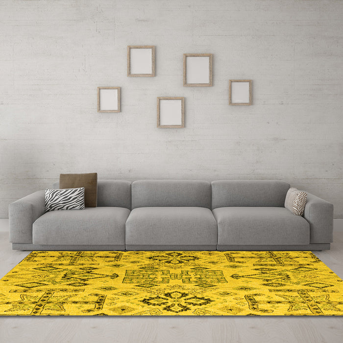 Machine Washable Abstract Yellow Modern Rug in a Living Room, wshabs4884yw
