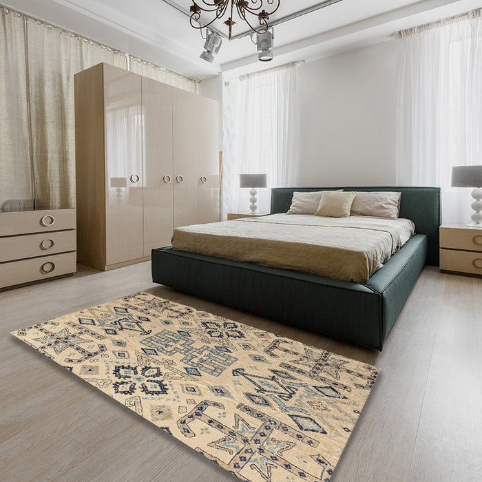 Machine Washable Abstract Khaki Green Rug in a Bedroom, wshabs4884