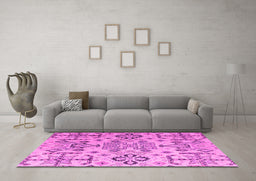 Machine Washable Abstract Pink Modern Rug in a Living Room, wshabs4884pnk