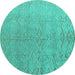 Round Abstract Turquoise Modern Rug, abs4885turq