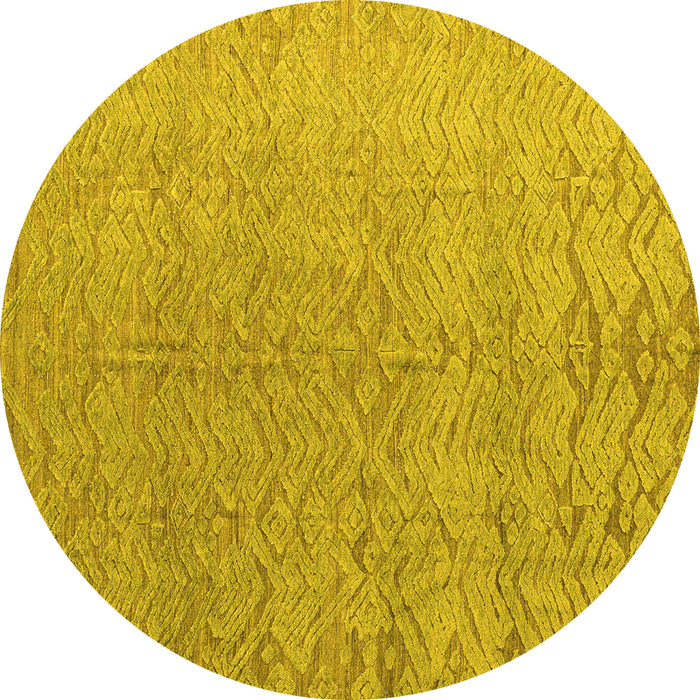 Round Abstract Yellow Modern Rug, abs4885yw