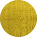 Round Abstract Yellow Modern Rug, abs4885yw