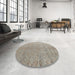 Round Abstract Khaki Green Modern Rug in a Office, abs4885