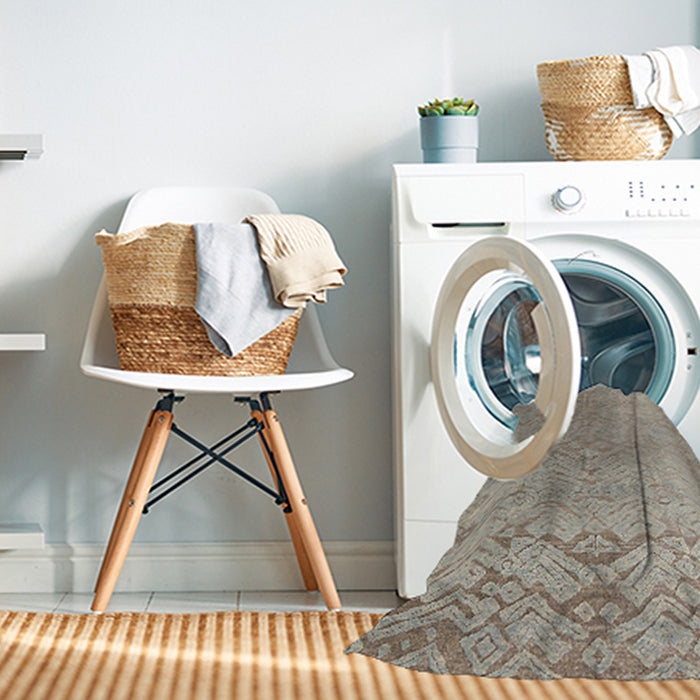 Machine Washable Abstract Khaki Green Rug in a Washing Machine, wshabs4885