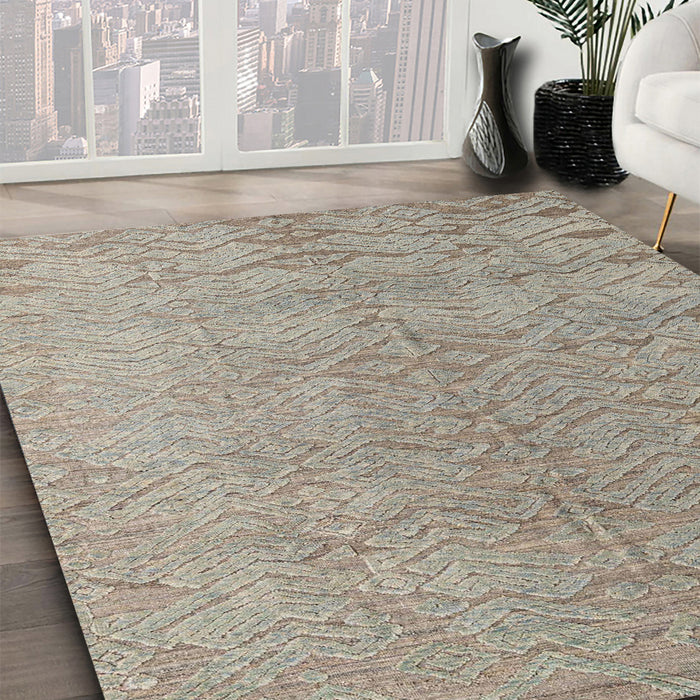 Abstract Khaki Green Modern Rug in Family Room, abs4885