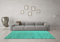 Machine Washable Abstract Turquoise Modern Rug, wshabs4885turq