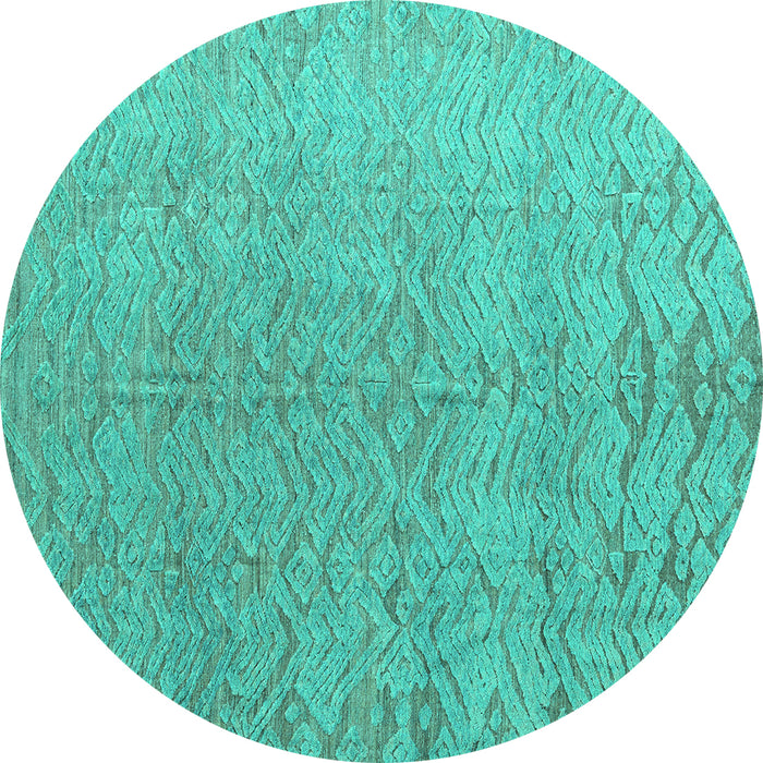 Round Machine Washable Abstract Turquoise Modern Area Rugs, wshabs4885turq