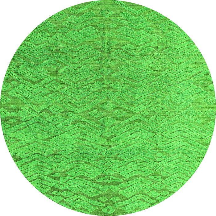 Round Machine Washable Abstract Green Modern Area Rugs, wshabs4885grn