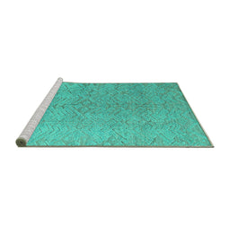 Sideview of Machine Washable Abstract Turquoise Modern Area Rugs, wshabs4885turq