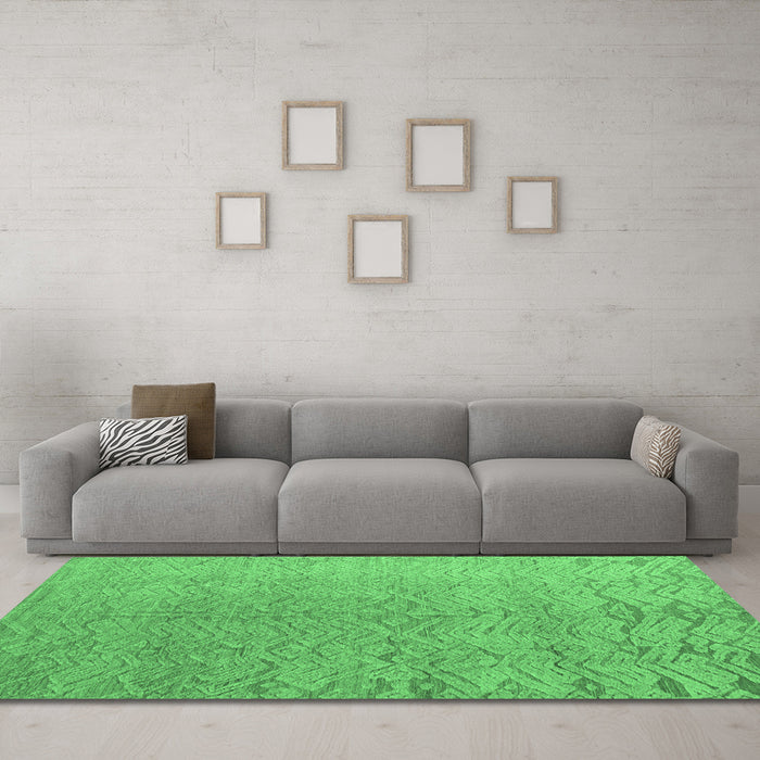 Machine Washable Abstract Emerald Green Modern Area Rugs in a Living Room,, wshabs4885emgrn