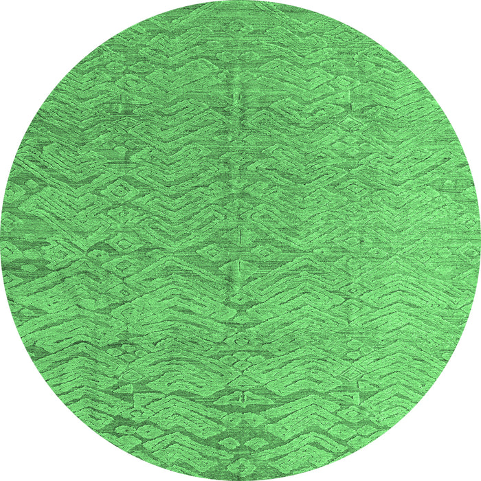 Round Machine Washable Abstract Emerald Green Modern Area Rugs, wshabs4885emgrn