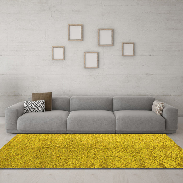 Machine Washable Abstract Yellow Modern Rug in a Living Room, wshabs4885yw