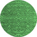 Round Machine Washable Abstract Emerald Green Modern Area Rugs, wshabs4886emgrn