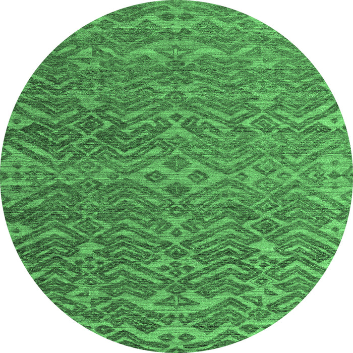 Round Abstract Emerald Green Modern Rug, abs4886emgrn