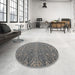 Round Machine Washable Abstract Gunmetal Gray Rug in a Office, wshabs4886