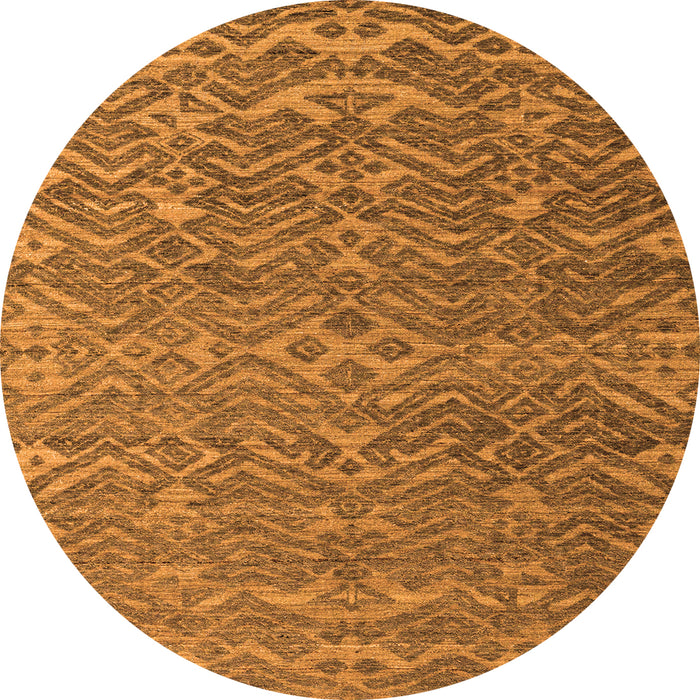 Round Machine Washable Abstract Orange Modern Area Rugs, wshabs4886org