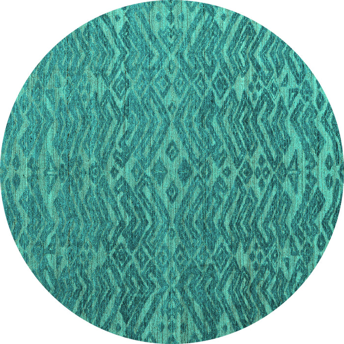 Round Machine Washable Abstract Turquoise Modern Area Rugs, wshabs4886turq