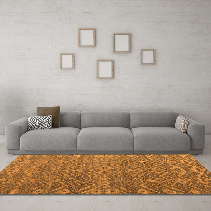 Machine Washable Abstract Orange Modern Area Rugs in a Living Room, wshabs4886org