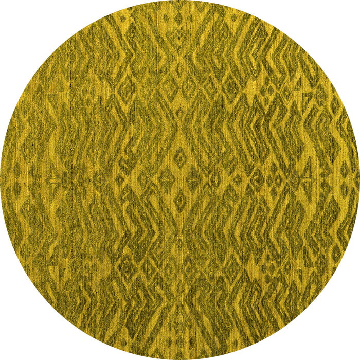 Round Machine Washable Abstract Yellow Modern Rug, wshabs4886yw
