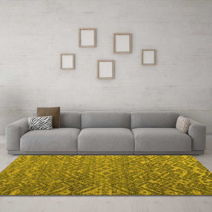 Machine Washable Abstract Yellow Modern Rug in a Living Room, wshabs4886yw