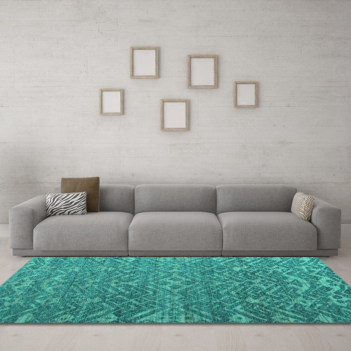 Machine Washable Abstract Turquoise Modern Area Rugs in a Living Room,, wshabs4886turq