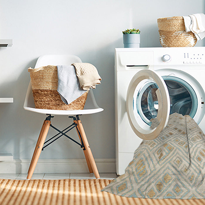 Machine Washable Abstract Camel Brown Rug in a Washing Machine, wshabs4887