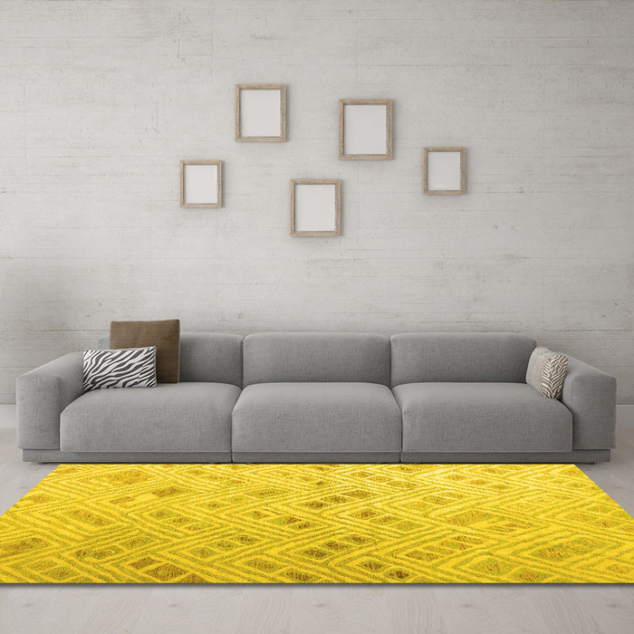 Machine Washable Abstract Yellow Modern Rug in a Living Room, wshabs4887yw
