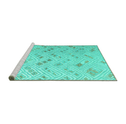 Sideview of Machine Washable Abstract Turquoise Modern Area Rugs, wshabs4887turq