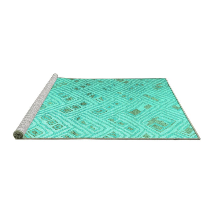 Sideview of Machine Washable Abstract Turquoise Modern Area Rugs, wshabs4887turq