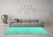 Machine Washable Abstract Turquoise Modern Area Rugs in a Living Room,, wshabs4887turq