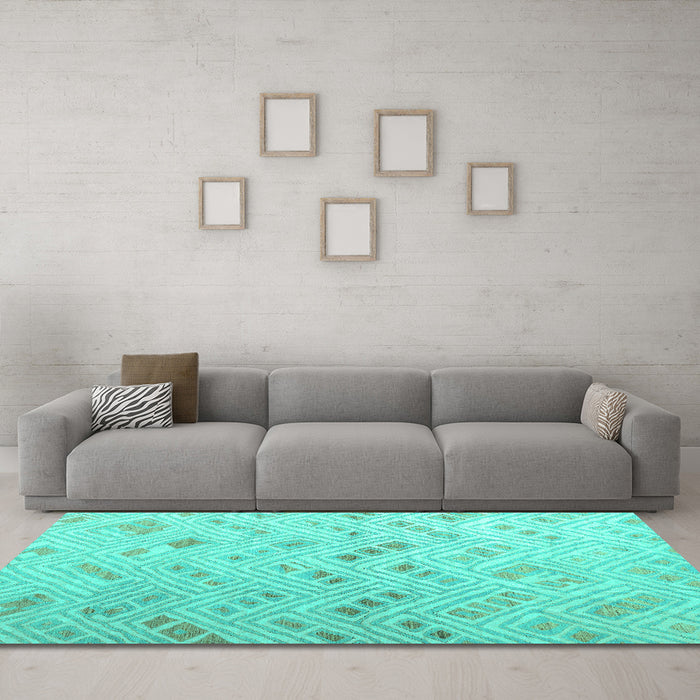 Machine Washable Abstract Turquoise Modern Area Rugs in a Living Room,, wshabs4887turq