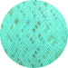 Round Machine Washable Abstract Turquoise Modern Area Rugs, wshabs4887turq