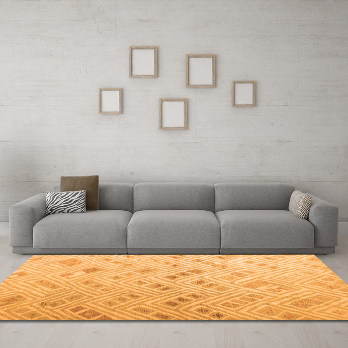 Machine Washable Abstract Orange Modern Area Rugs in a Living Room, wshabs4887org