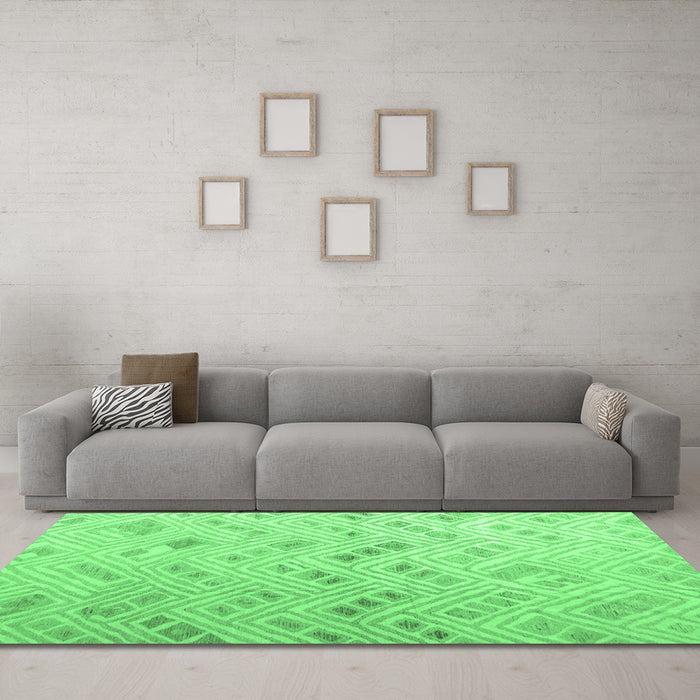 Machine Washable Abstract Emerald Green Modern Area Rugs in a Living Room,, wshabs4887emgrn