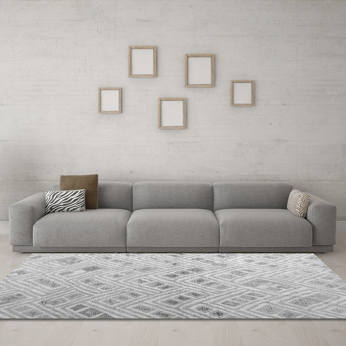 Machine Washable Abstract Gray Modern Rug in a Living Room,, wshabs4887gry