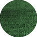 Round Machine Washable Abstract Emerald Green Modern Area Rugs, wshabs4888emgrn