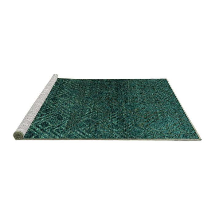 Sideview of Machine Washable Abstract Turquoise Modern Area Rugs, wshabs4888turq