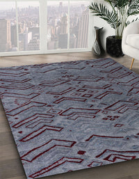 Abstract Slate Blue Grey Modern Rug, abs4889